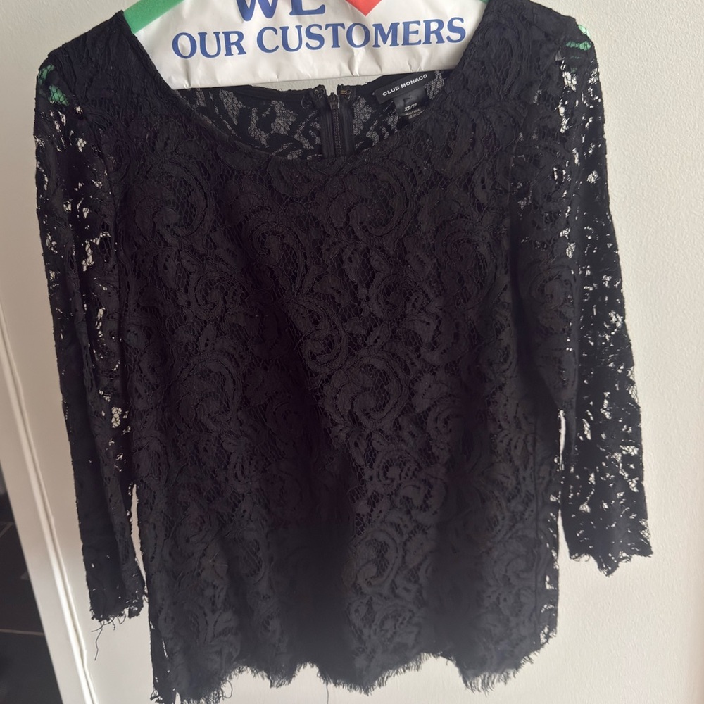 Club Monaco black lace top xs gorgeous shirt blouse